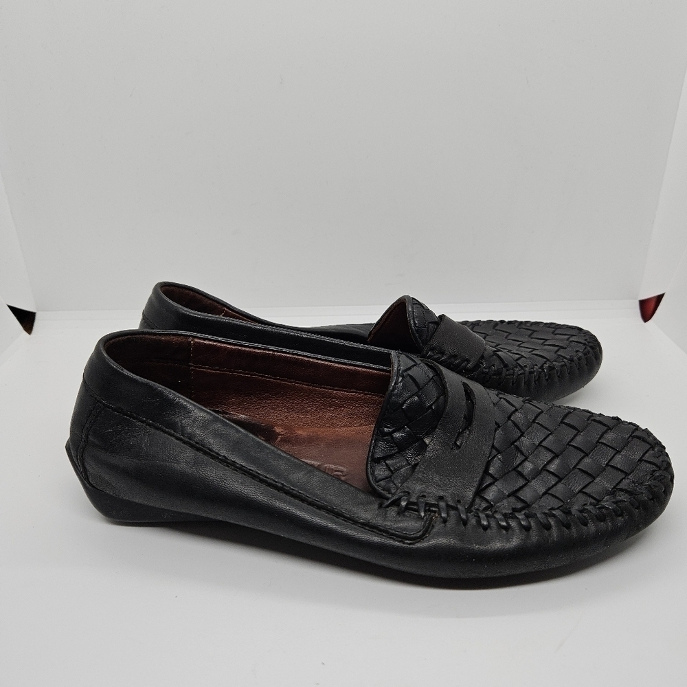 Robert Zur Black Leather Petra Woven Driving Loafer 6.5m
